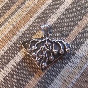 Textured Sterling Silver Triangle Pendant Necklace - Silver